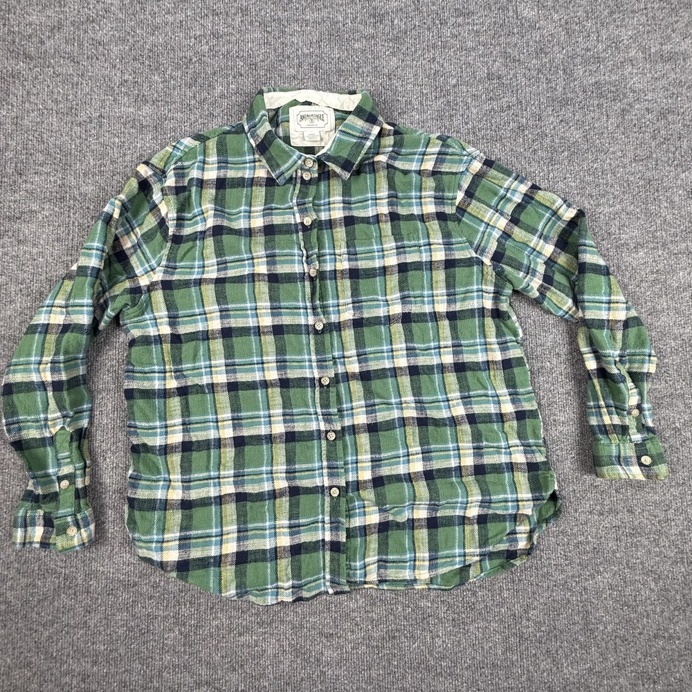 American Eagle Outfitters Shirt Womens Medium Green Plaid Flannel Button Up